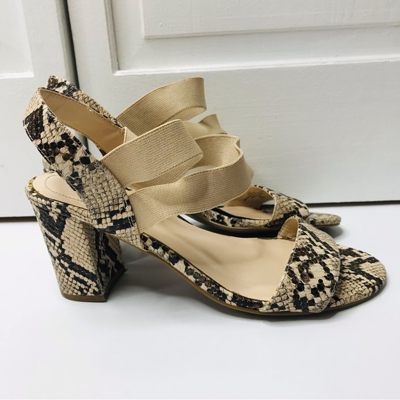 BANDOLINO Snakeskin Print Open Toe Chunky Heel Shoes Size 7M - Picture 2 of 6
